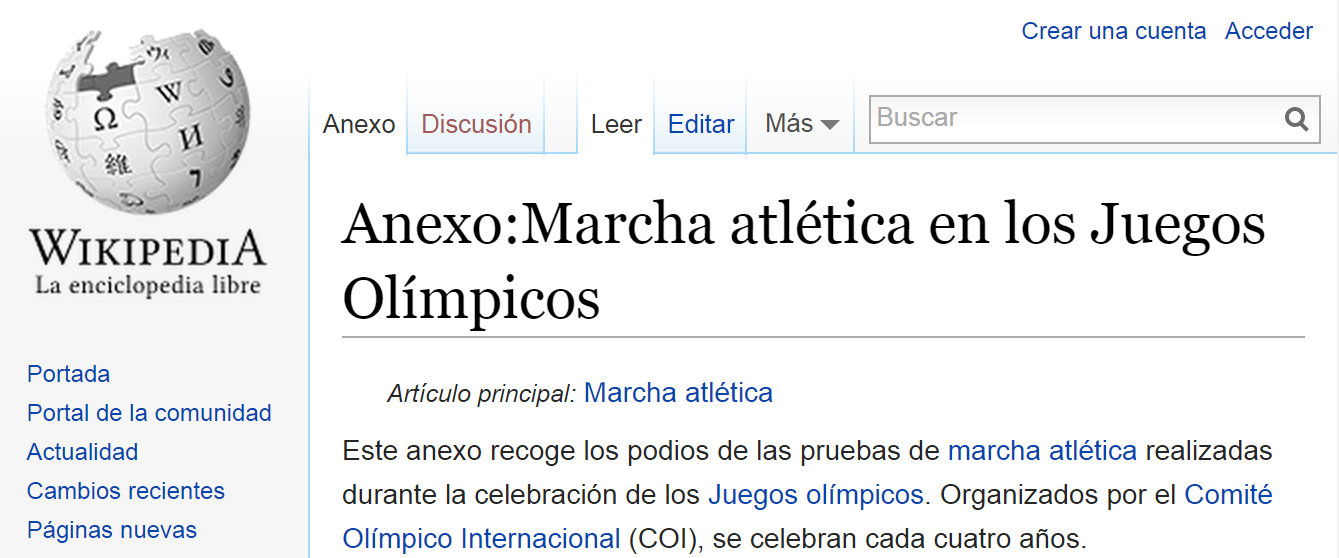 "Marcha Atlética en los Juegos Olímpicos", nuevo e imprescindible anexo en Wikipedia
